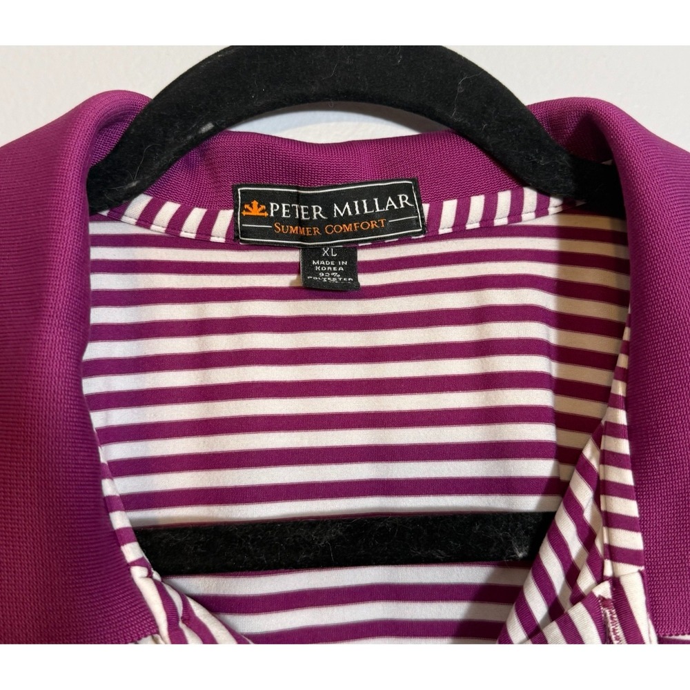 Peter Millar Summer Comfort Polo XL Purple Stripe Golf Performance Shirt Mens - Picture 5 of 9